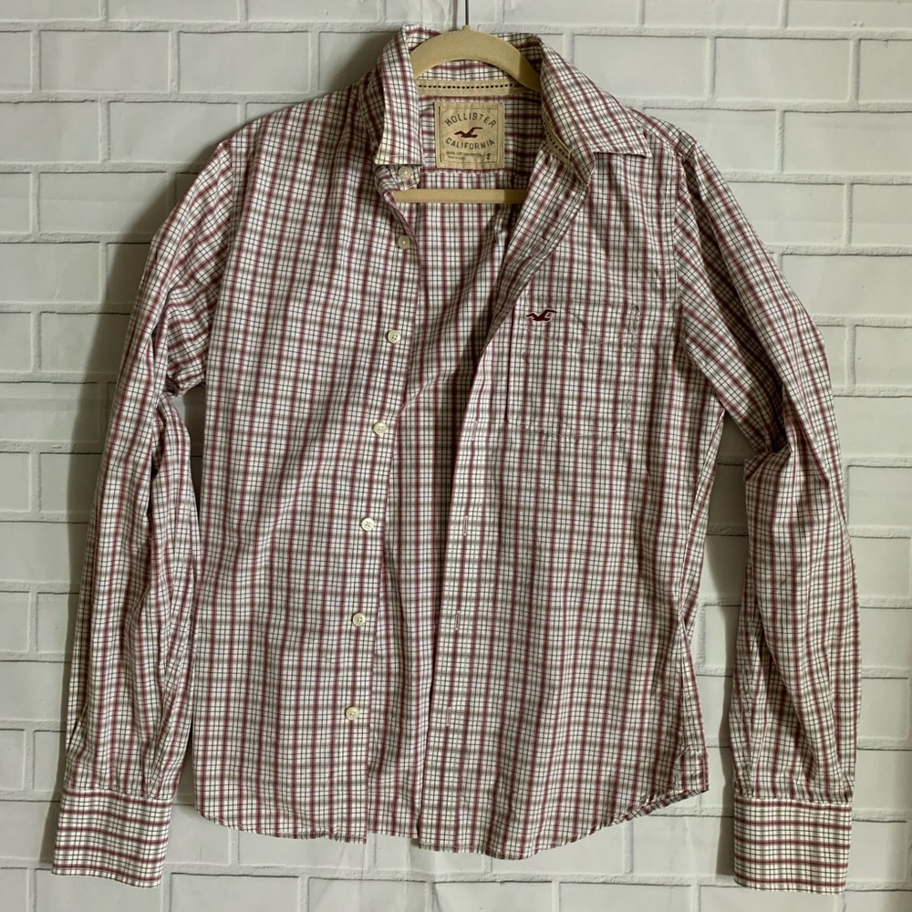 Men’s Hollister Buttondown Plaid Shirt Small Red S